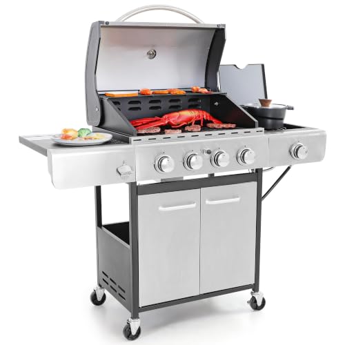 Captiva Designs Propane Gas BBQ Grill with Side Burner, 4 Burner 42,000 BTU