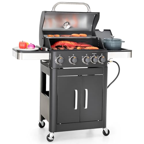 Captiva Designs 4 Burner Propane Gas BBQ Grill with Side Burner, 46,700 BTU