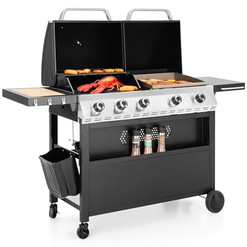 Captiva Designs Propane Gas Griddle Grill Combo with Lid & Flat Top Griddle