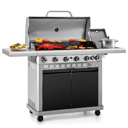 Captiva Designs 6 Burner Propane Gas BBQ Grill with Side Burner, 740 SQ.IN.